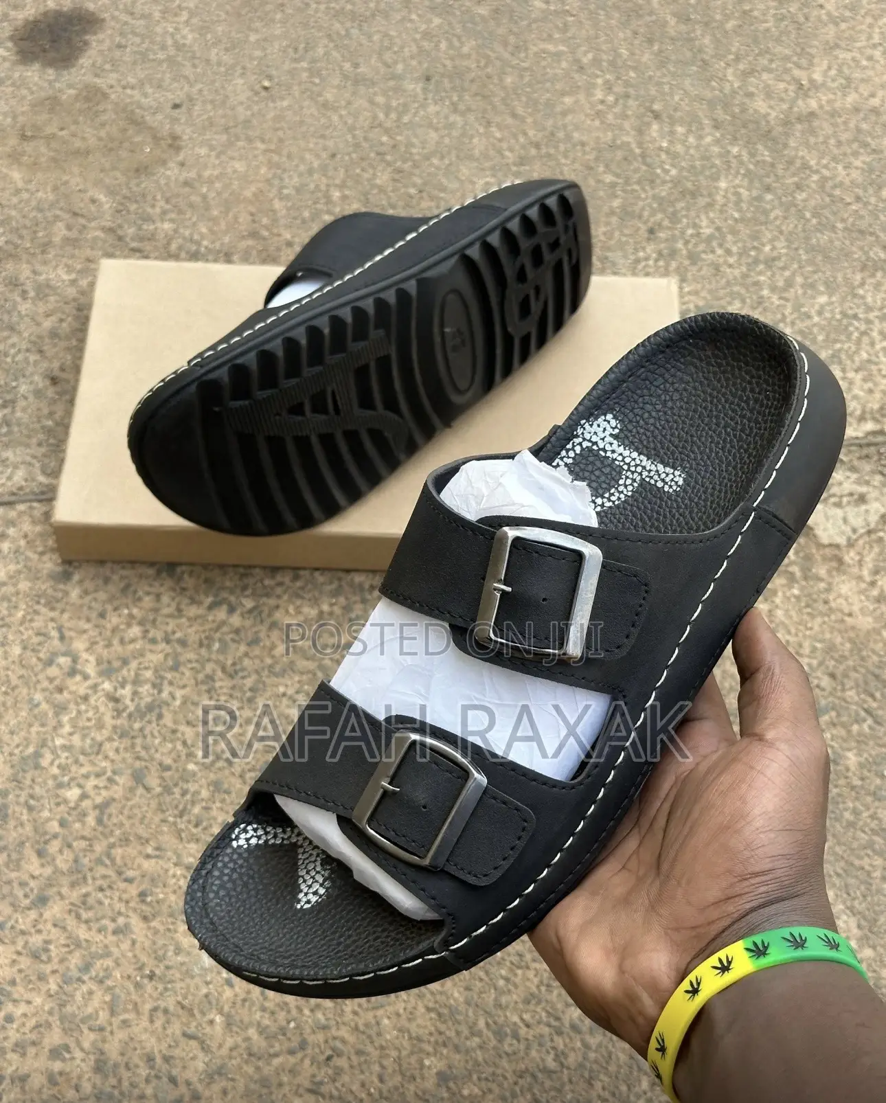 New Classic Men’S Black Double Strap Polox Sandals