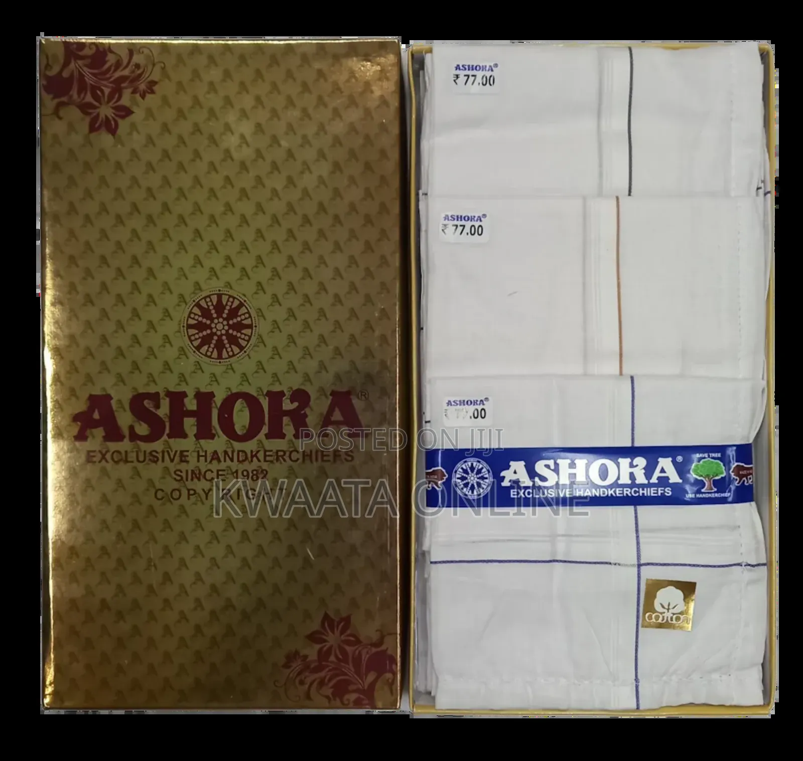 Ashoka Cotton Handkerchief Hanky (Pack of 12) (Size 48 Cm * 48 Cm)