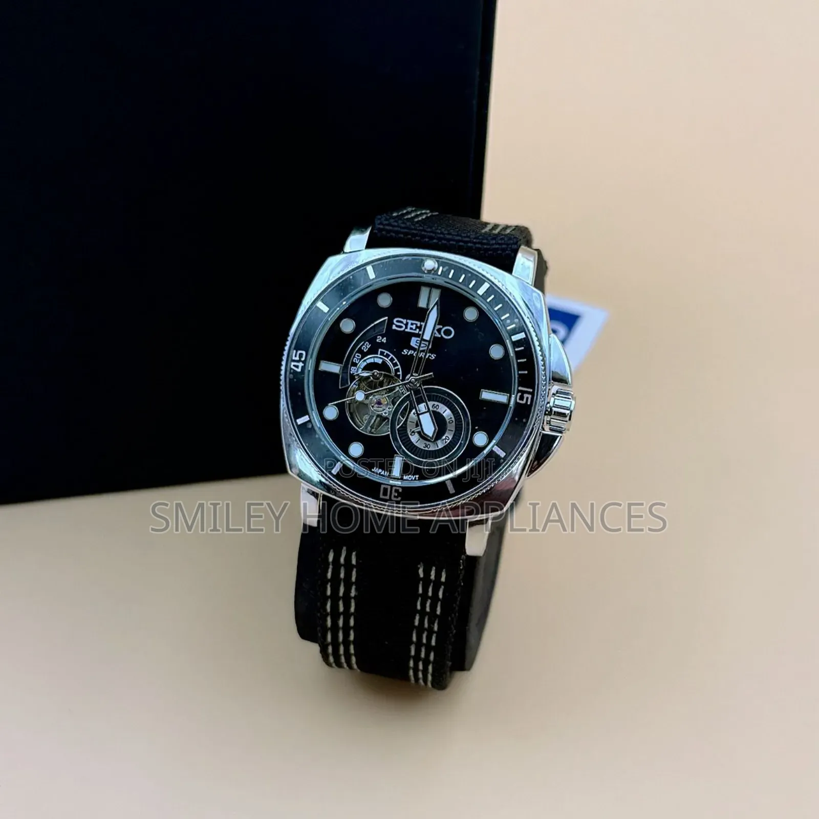 Men's Black Strapped Seiko Classic Analog Wrist Watch