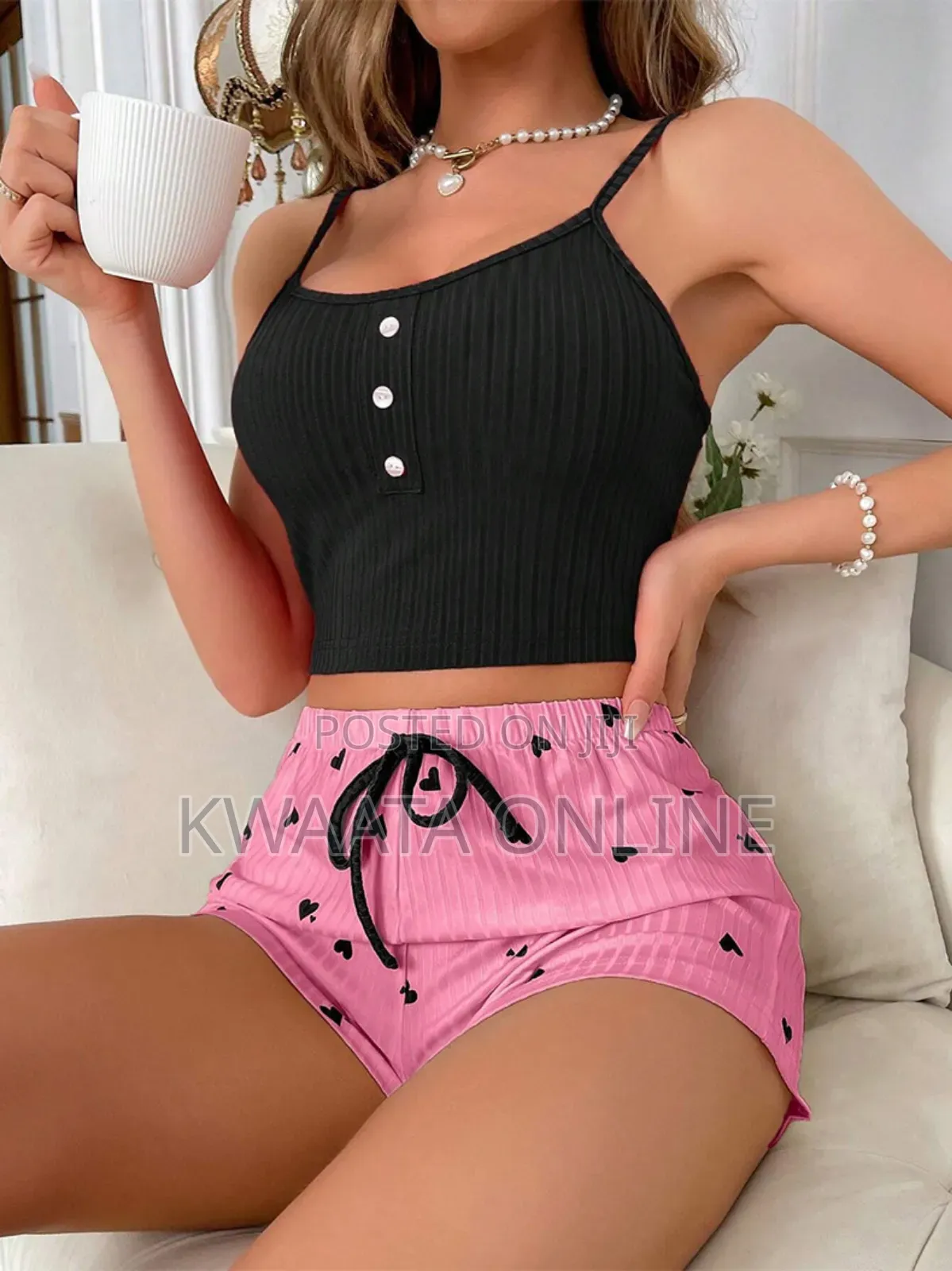 Threaded Stripes Love Women's Sleepwear 2 Piece Set