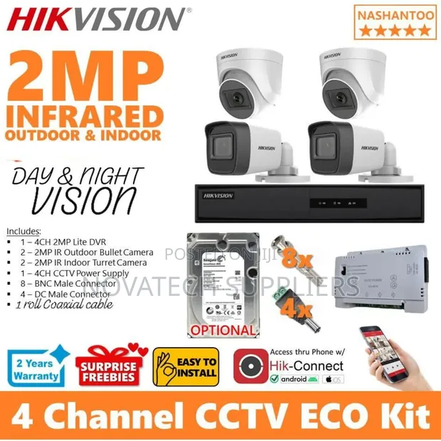 Channel Hik Vision 2mp CCTV Camera Kit/ Remote Viewing Qwe in