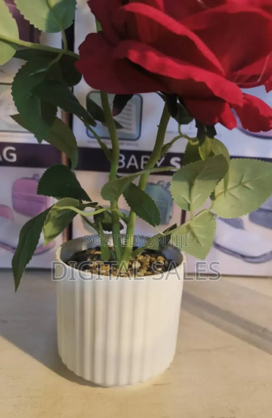 Red Rose Artificial Flower Arrangement With Pot.