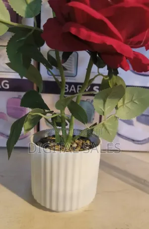 Red Rose Artificial Flower Arrangement With Pot.