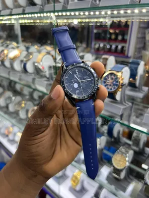 Omega Men's Original Blue Leather Strapped Wrist Time Piece