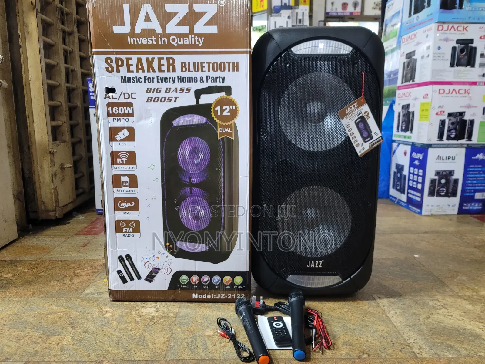Jazz 12" Dual Speaker With Bluetooth 2 Wireless Microphones