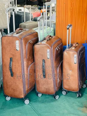 Luggage Bag Suitcase Set Of 3 Pcs Leather - Brown.