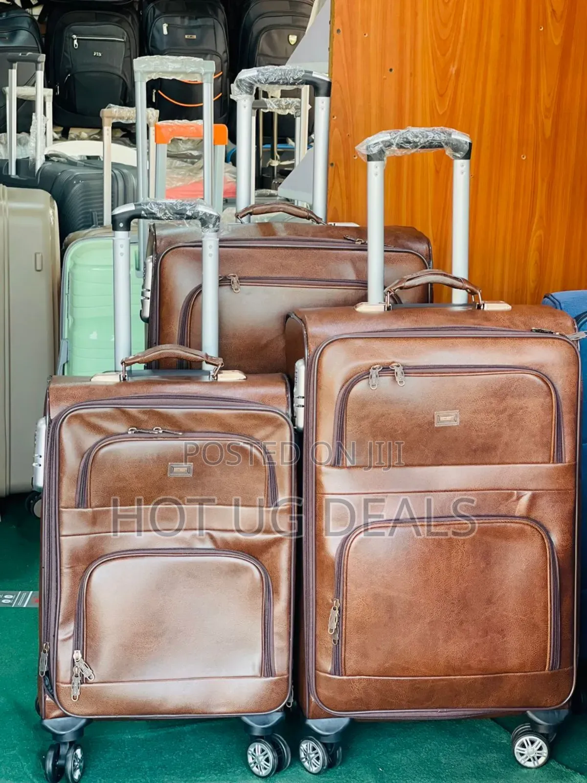 Luggage Bag Suitcase Set Of 3 Pcs Leather - Brown.