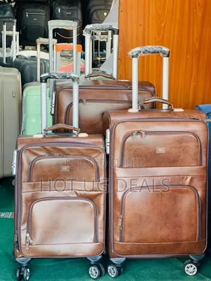 Luggage Bag Suitcase Set Of 3 Pcs Leather - Brown.