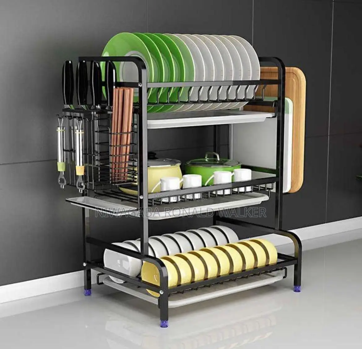 3-Tier Dish Organiser Rack -Black