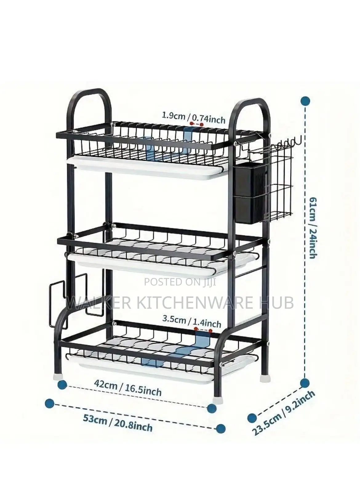 3-Tier Dish Organiser Rack -Black