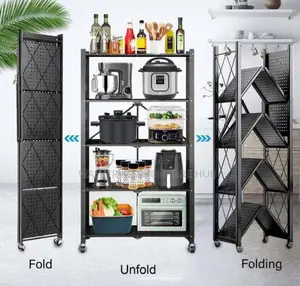 5-Tier Foldable Storage Metallic Rack -Black