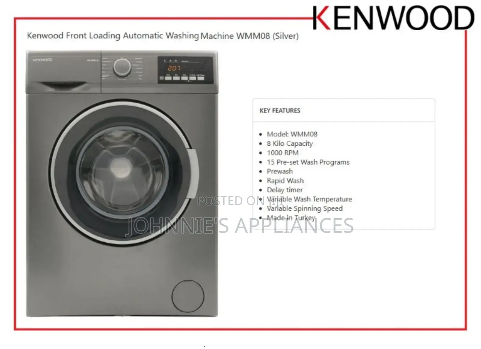 Kenwood Original Front Loader Automatic Washing Machine 8kg