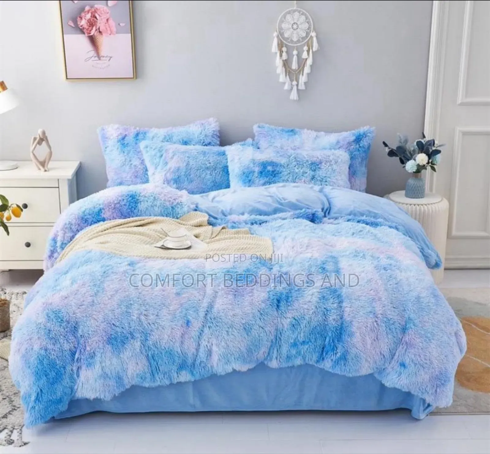 Fluffy Bedcover Patched Blue