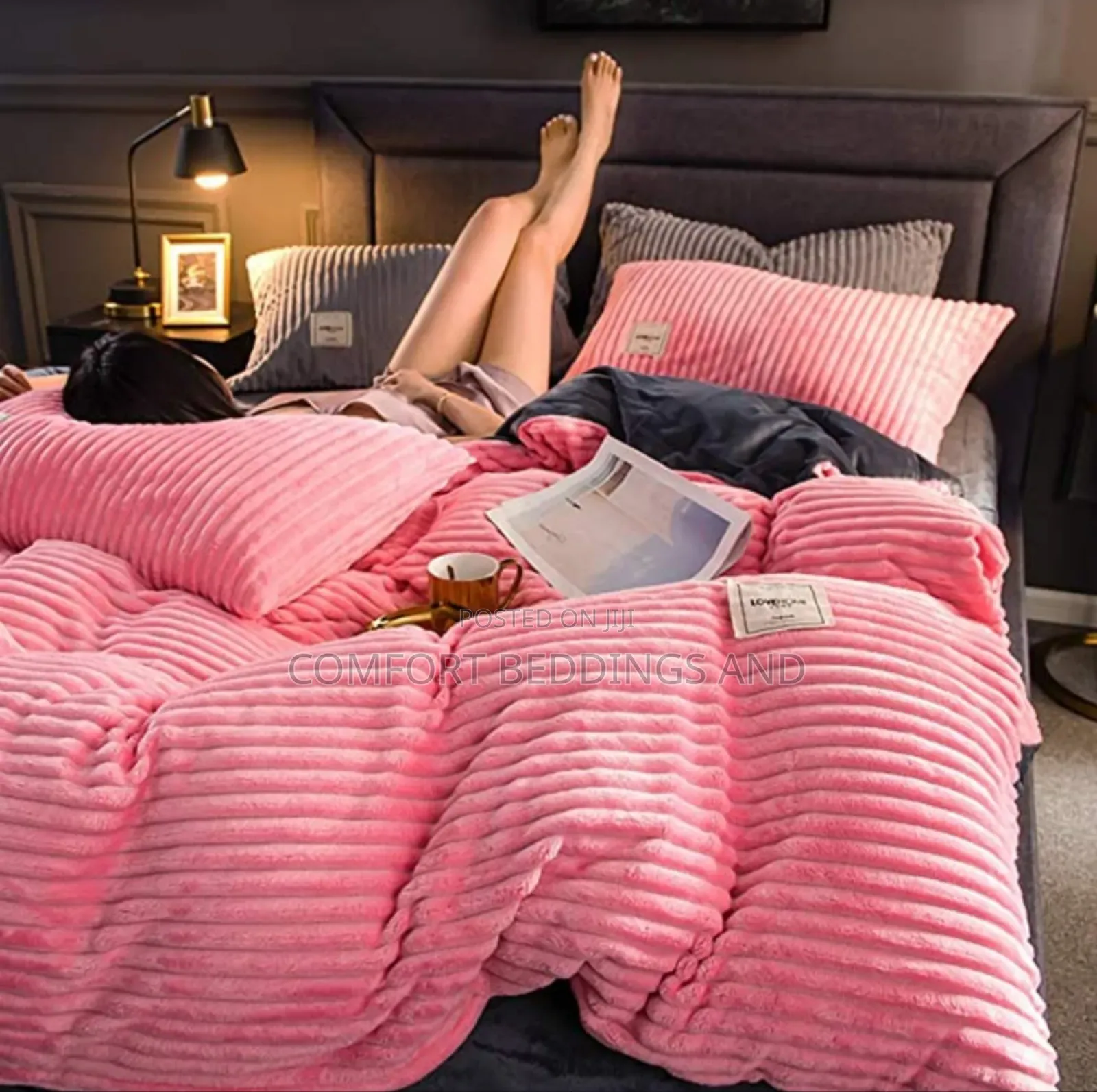 Stripped Coral Bedcover Pink
