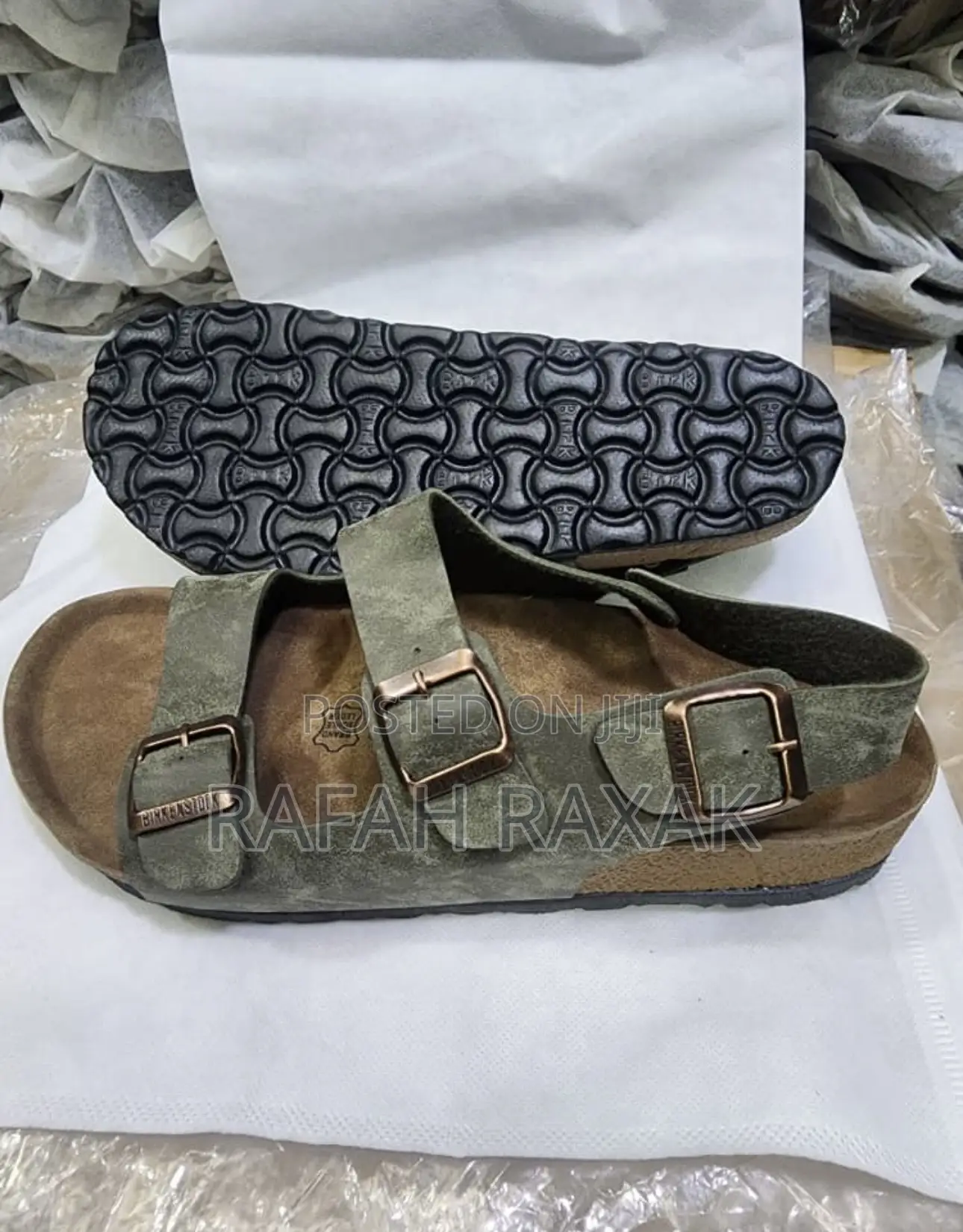 New Men’S Oil Green Ankle Strap Birkenstocks Milano Sandals