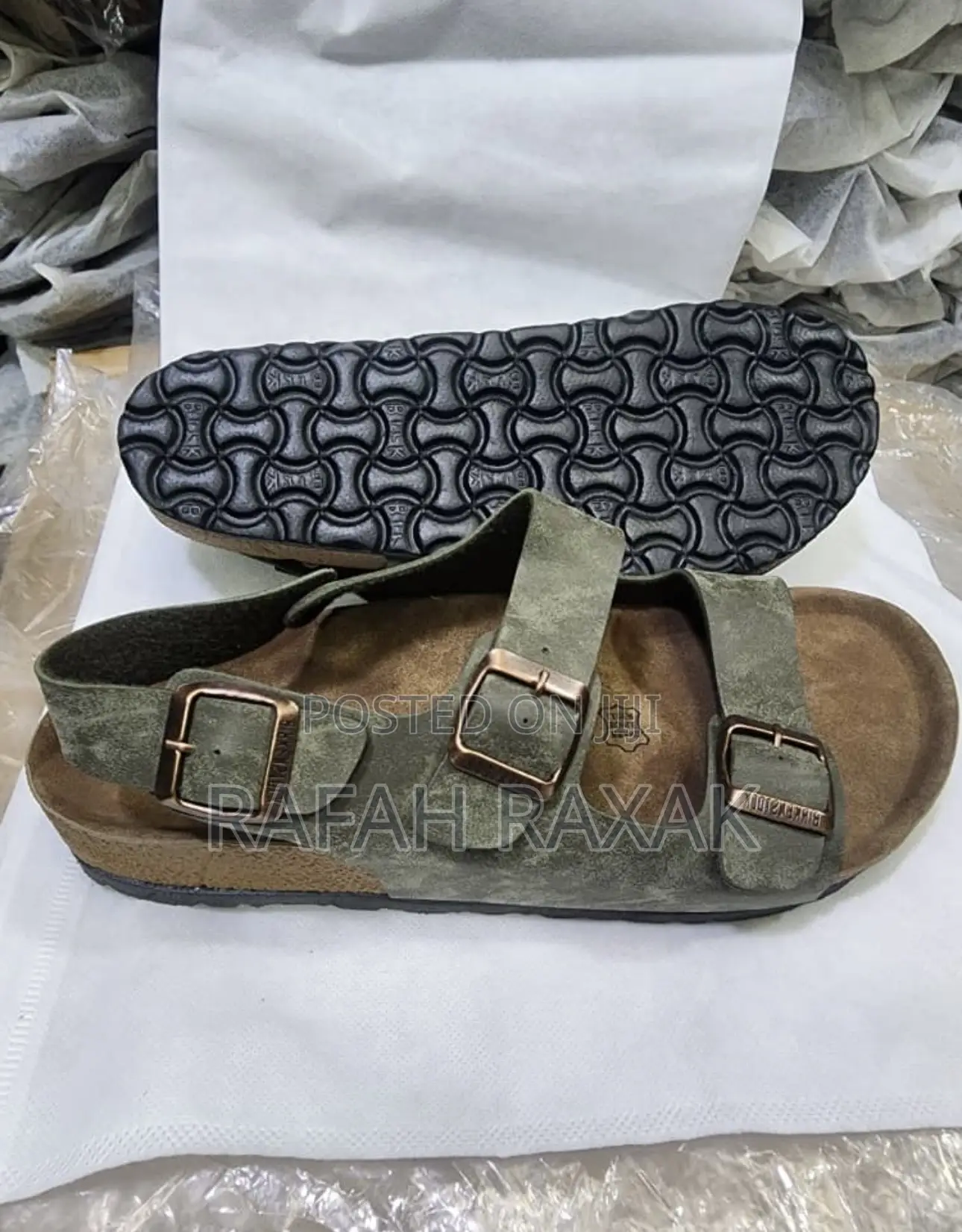New Men’S Oil Green Ankle Strap Birkenstocks Milano Sandals
