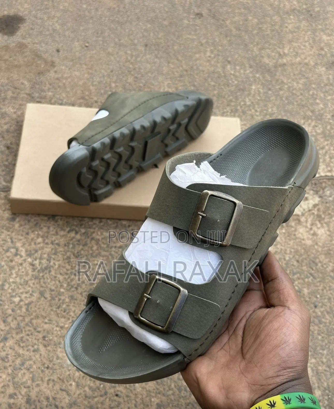 New Men’S Classic Army Green Double Strap Sandals