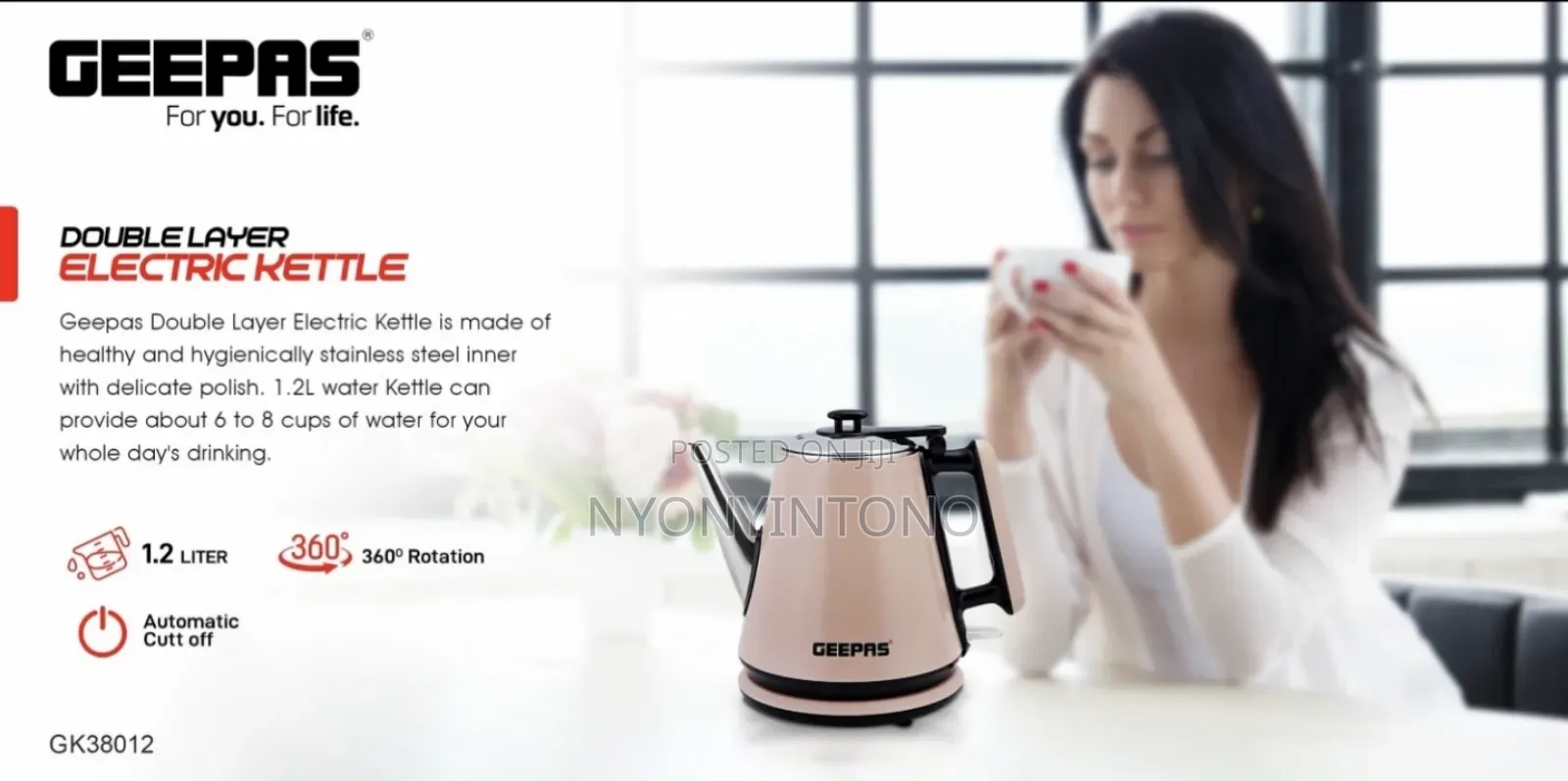 Geepas Double Layer High-Quality Electric Kettle GBK 38012