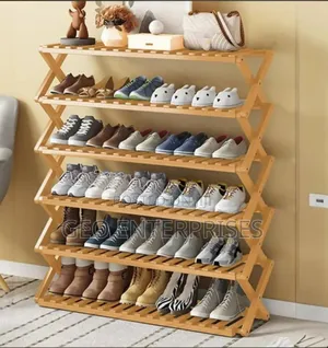 Photo - Foldable Wooden Shoe Rack 4 Layers