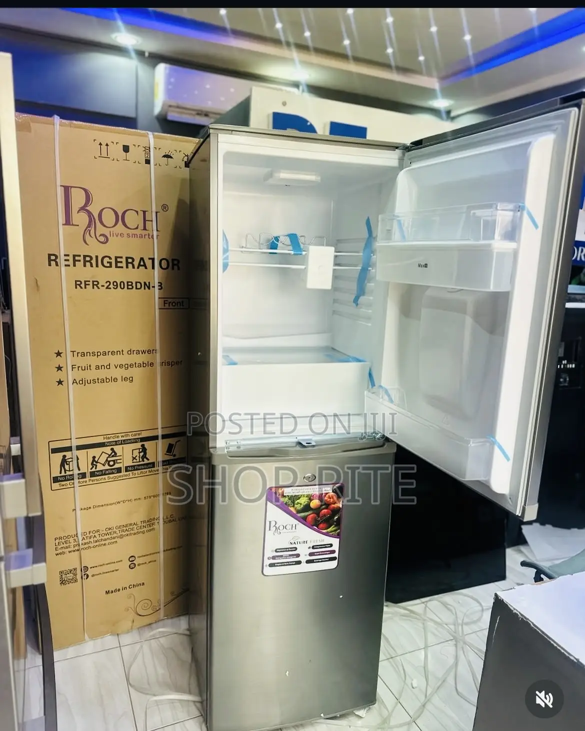 Roch 290 Liters Double Door With Dispenser Bottom Freezee