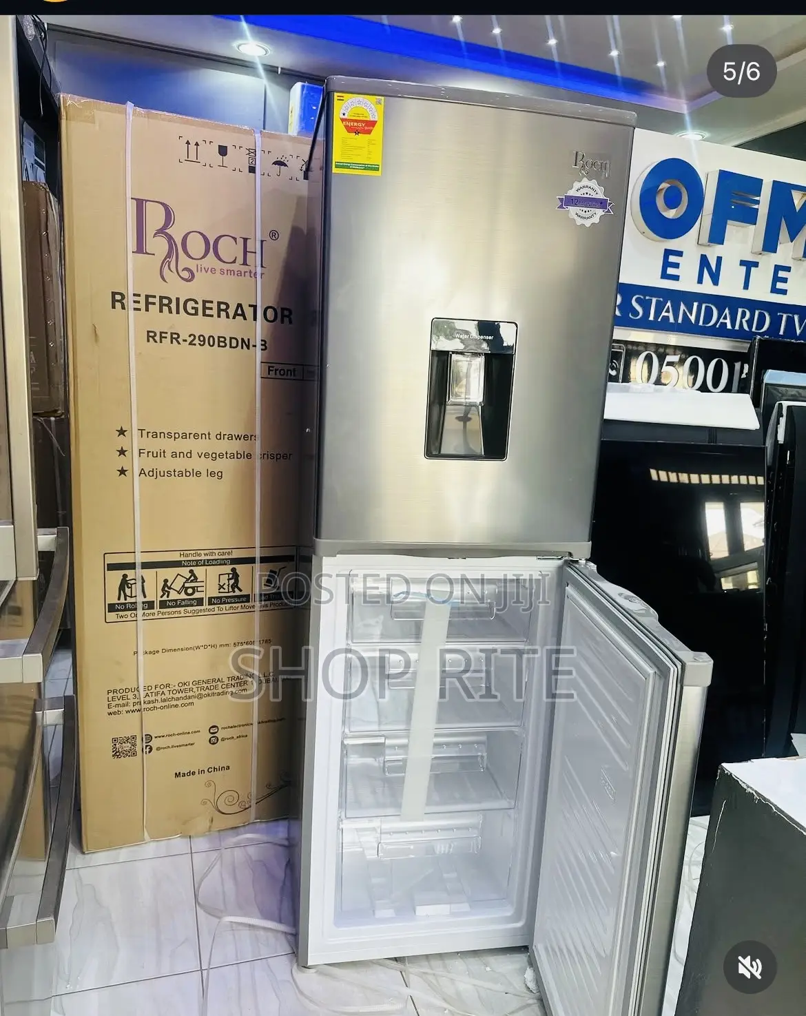 Roch 290 Liters Double Door With Dispenser Bottom Freezee