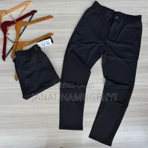 Photo - Plain Black Sweater Pant With a Button