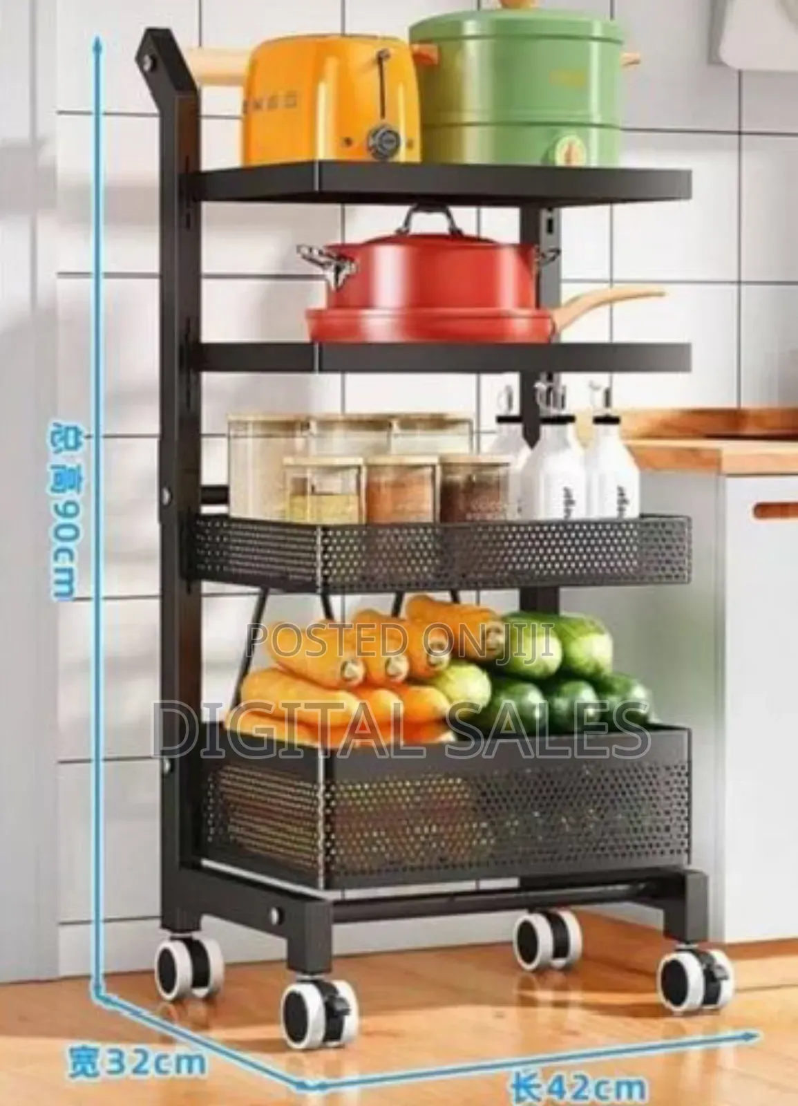 Kitchen Storage Rack With Rollers Black