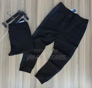 Black Sweater Pant With Blue Side Lines
