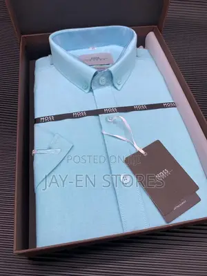 Moss Plain Blue Short Sleeved Shirts