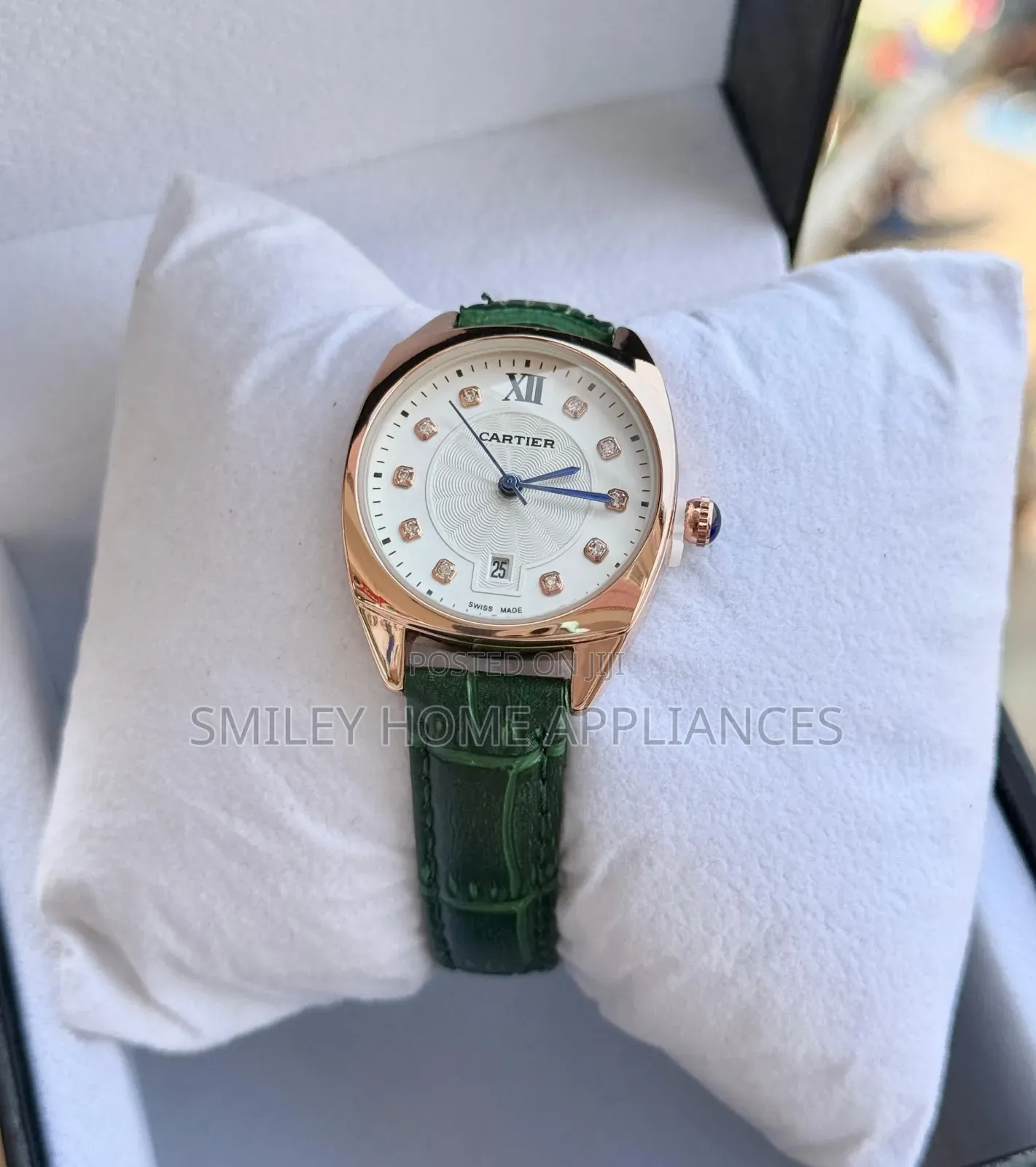 Green Strapped Cartier Women's Designer Wrist Time Piece