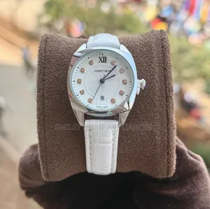 Ladies' Designer White Leather Cartier Wrist Time Piece