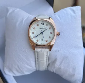 White Leather Strapped Ladies' Cartier Gift Box Time Piece