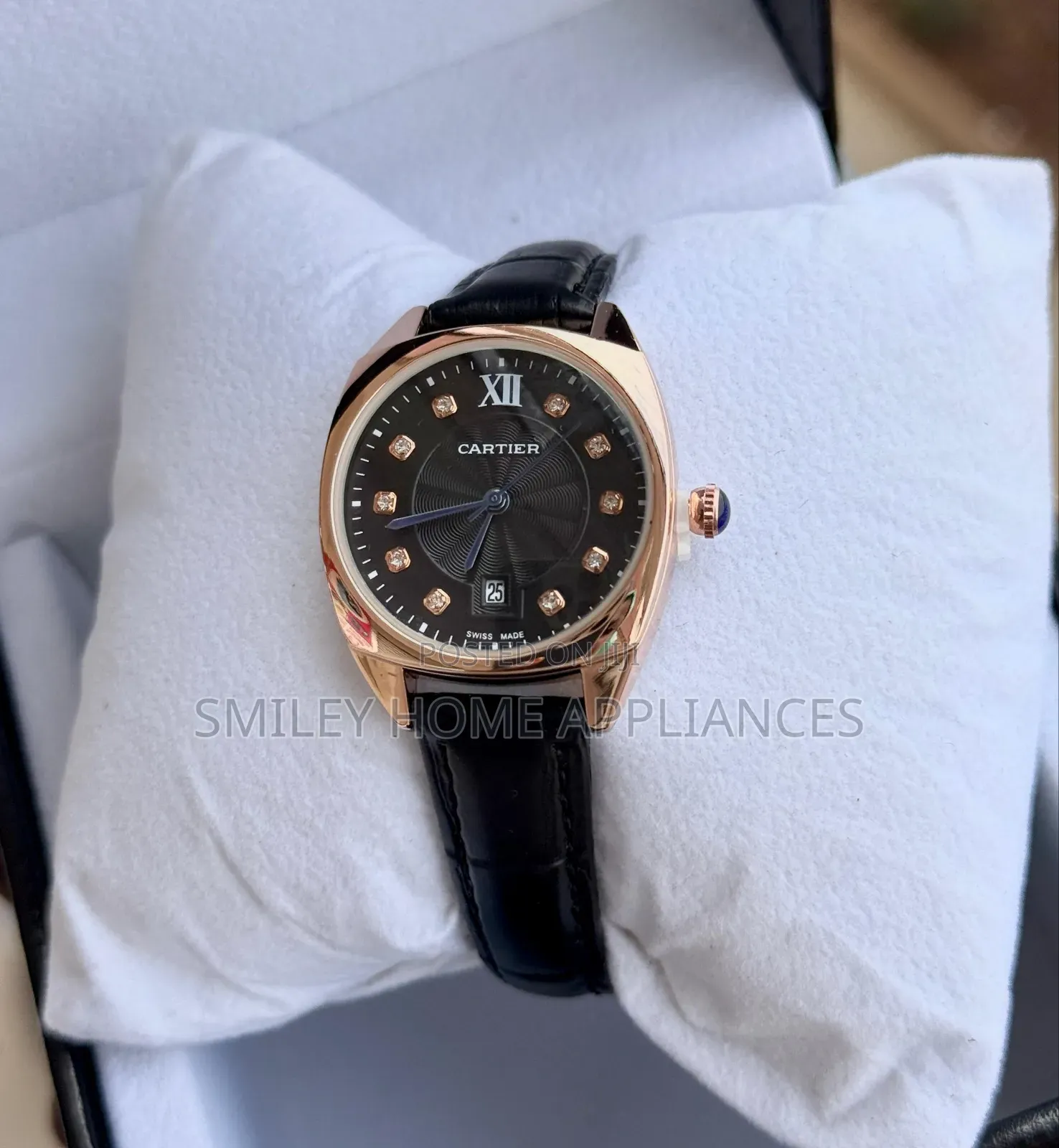 Ladies' Black Leather Cartier Wrist Gift Box Time Piece