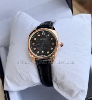 Ladies' Black Leather Cartier Wrist Gift Box Time Piece