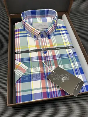 Moss London Blue Checked Short Sleeved Shirt