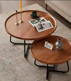 Round Wooden Table Set of 2pcs