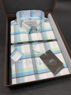 Moss London Blue White Checked Short Sleeved Shirt