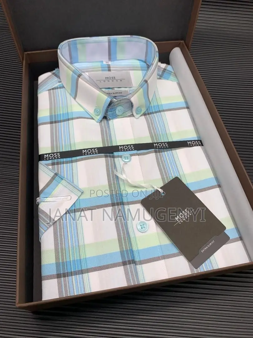 Moss London Blue White Checked Short Sleeved Shirt