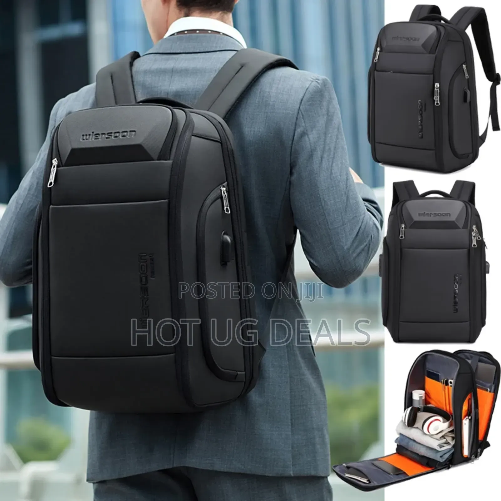 Unisex Water Resistant Laptop Back Bag - Black
