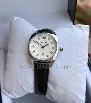 Black Silver Cartier Swiss Made Watch With White Display
