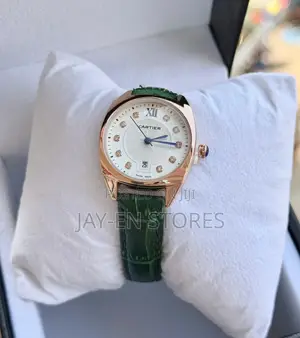 Green Gold Cartier Swiss Made Watch With White Display
