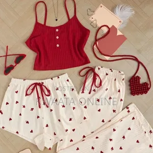 Photo - 3 Piece Ladies Pajamas Print (1 Top+1 Shorts+1long)