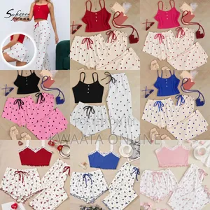3 Piece Ladies Pajamas Print (1 Top+1 Shorts+1long)