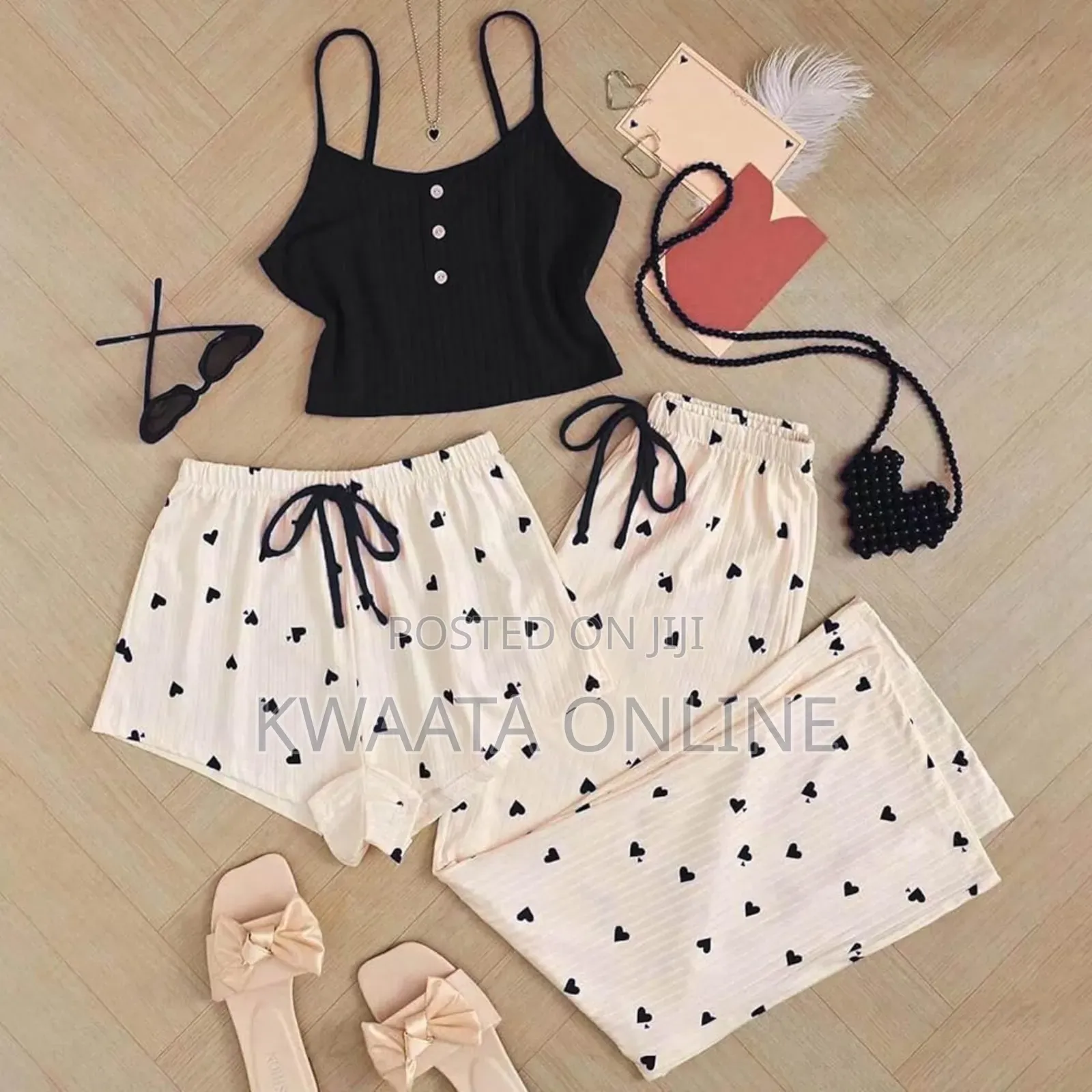3 Piece Ladies Pajamas Print (1 Top+1 Shorts+1long)