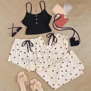 3 Piece Ladies Pajamas Print (1 Top+1 Shorts+1long)