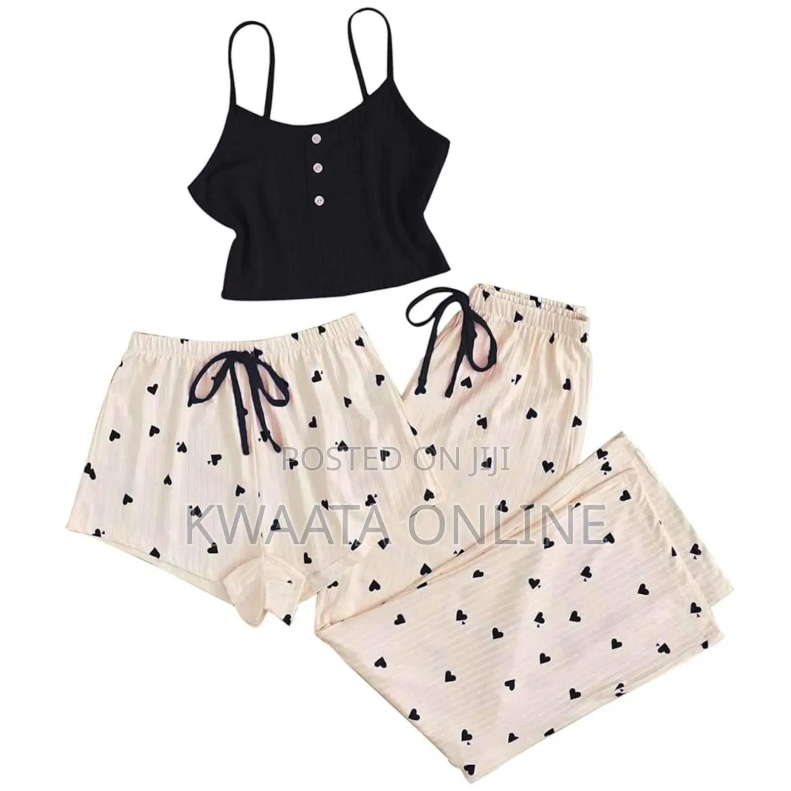 3 Piece Ladies Pajamas Print (1 Top+1 Shorts+1long)
