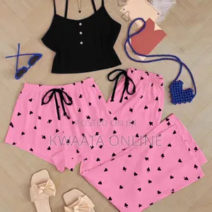 3 Piece Ladies Pajamas Print (1 Top+1 Shorts+1long)