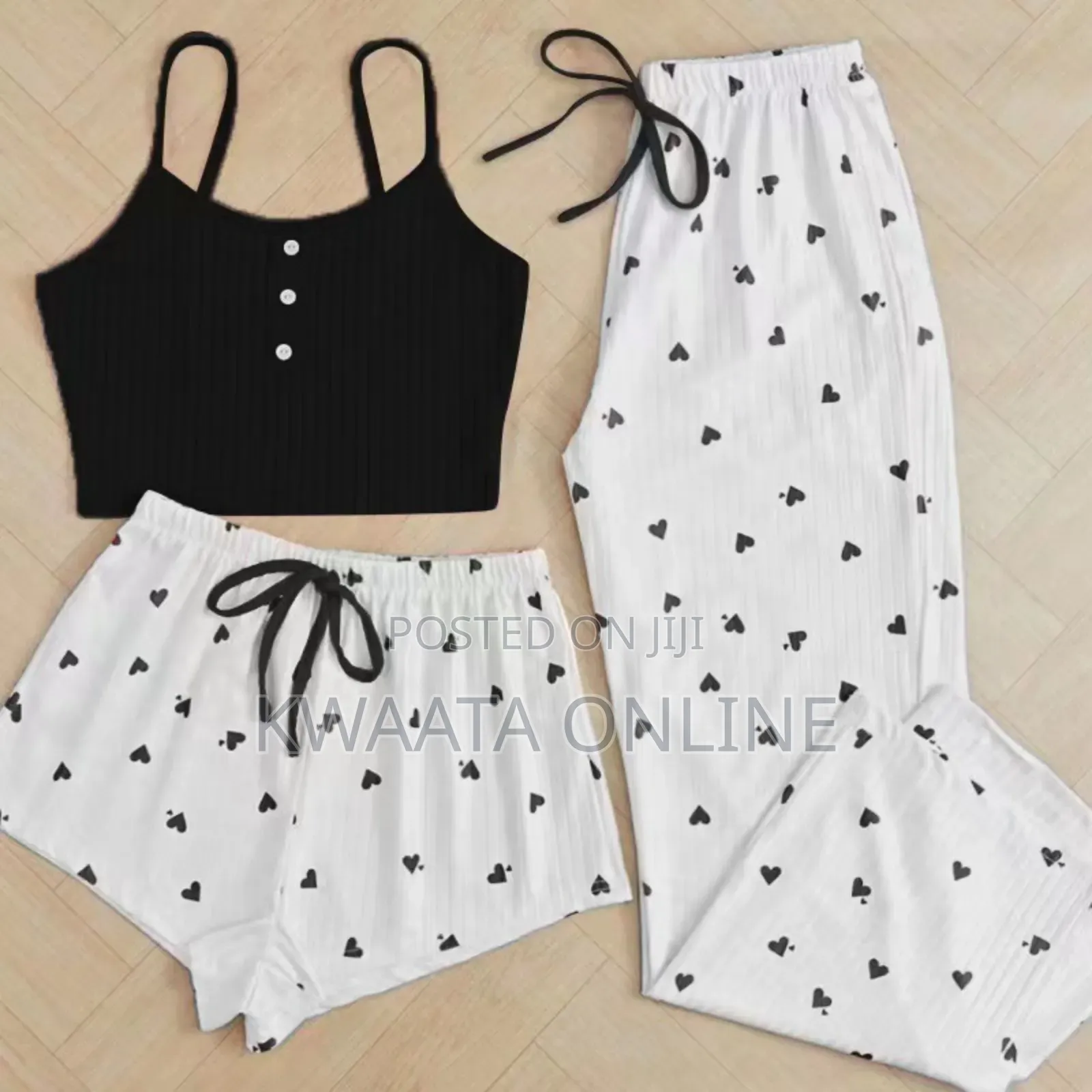3 Piece Ladies Pajamas Print (1 Top+1 Shorts+1long)
