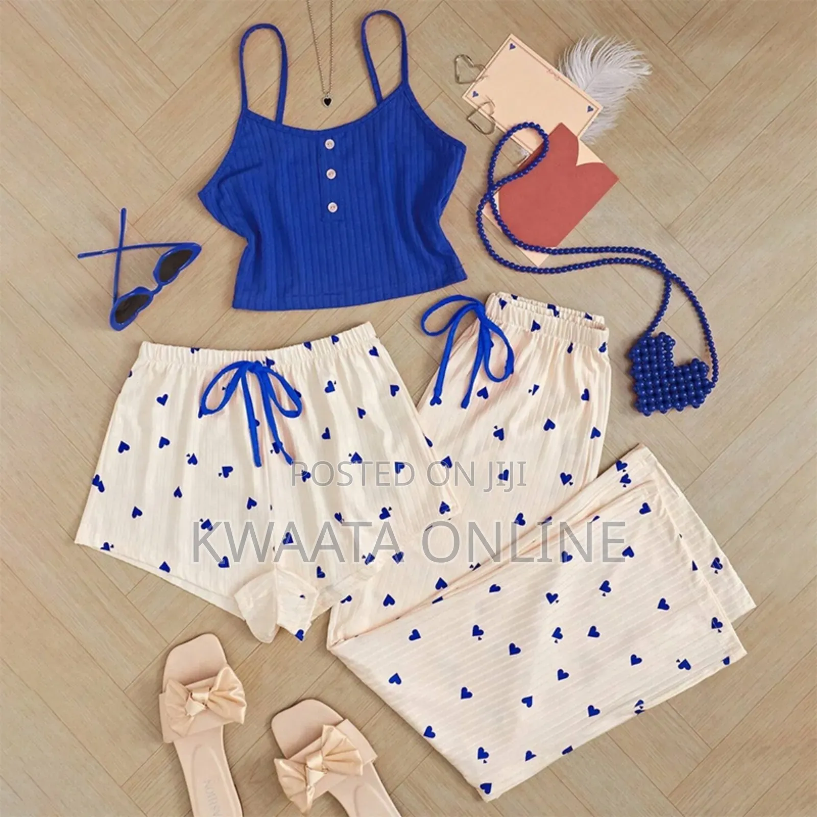 3 Piece Ladies Pajamas Print (1 Top+1 Shorts+1long)