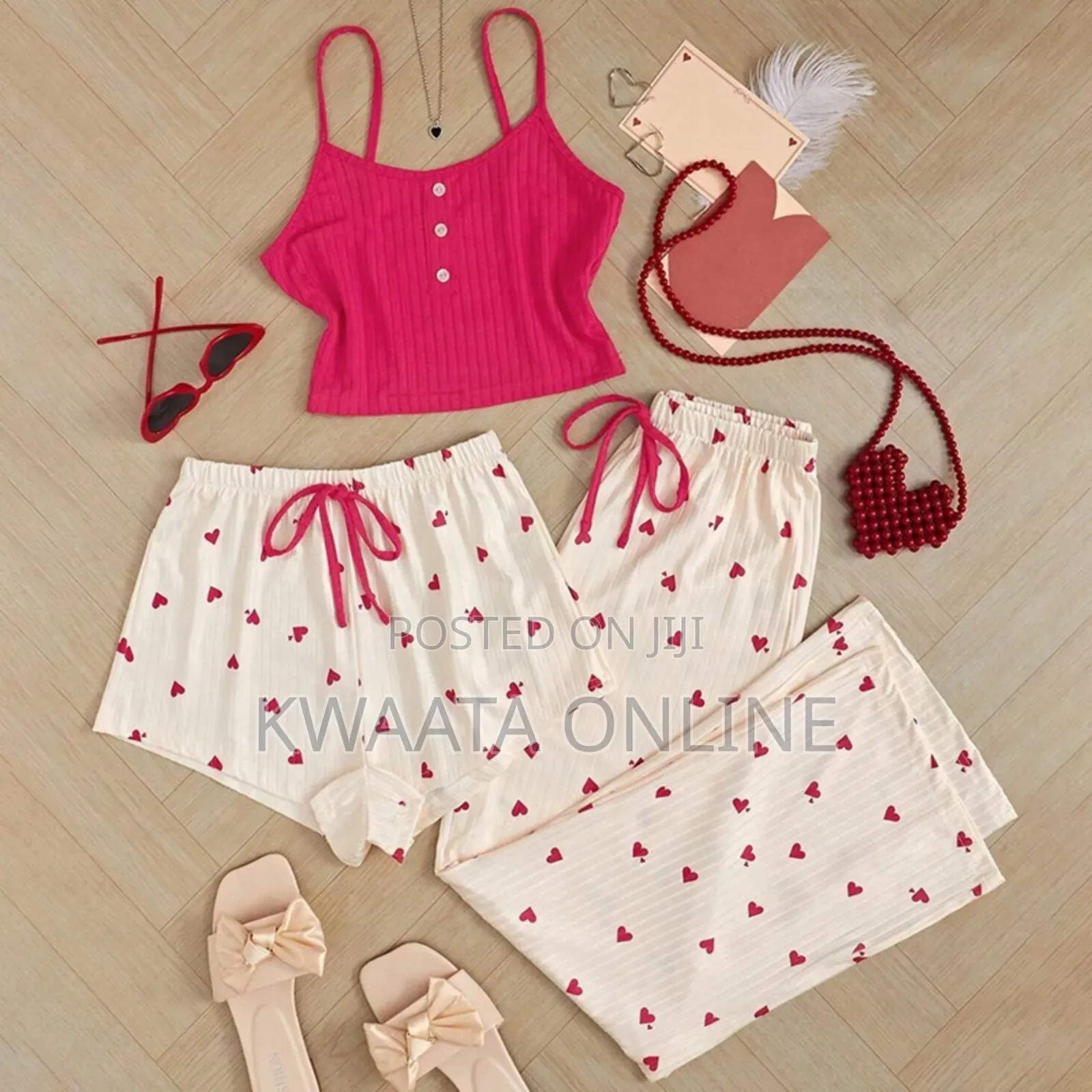 3 Piece Ladies Pajamas Print (1 Top+1 Shorts+1long)